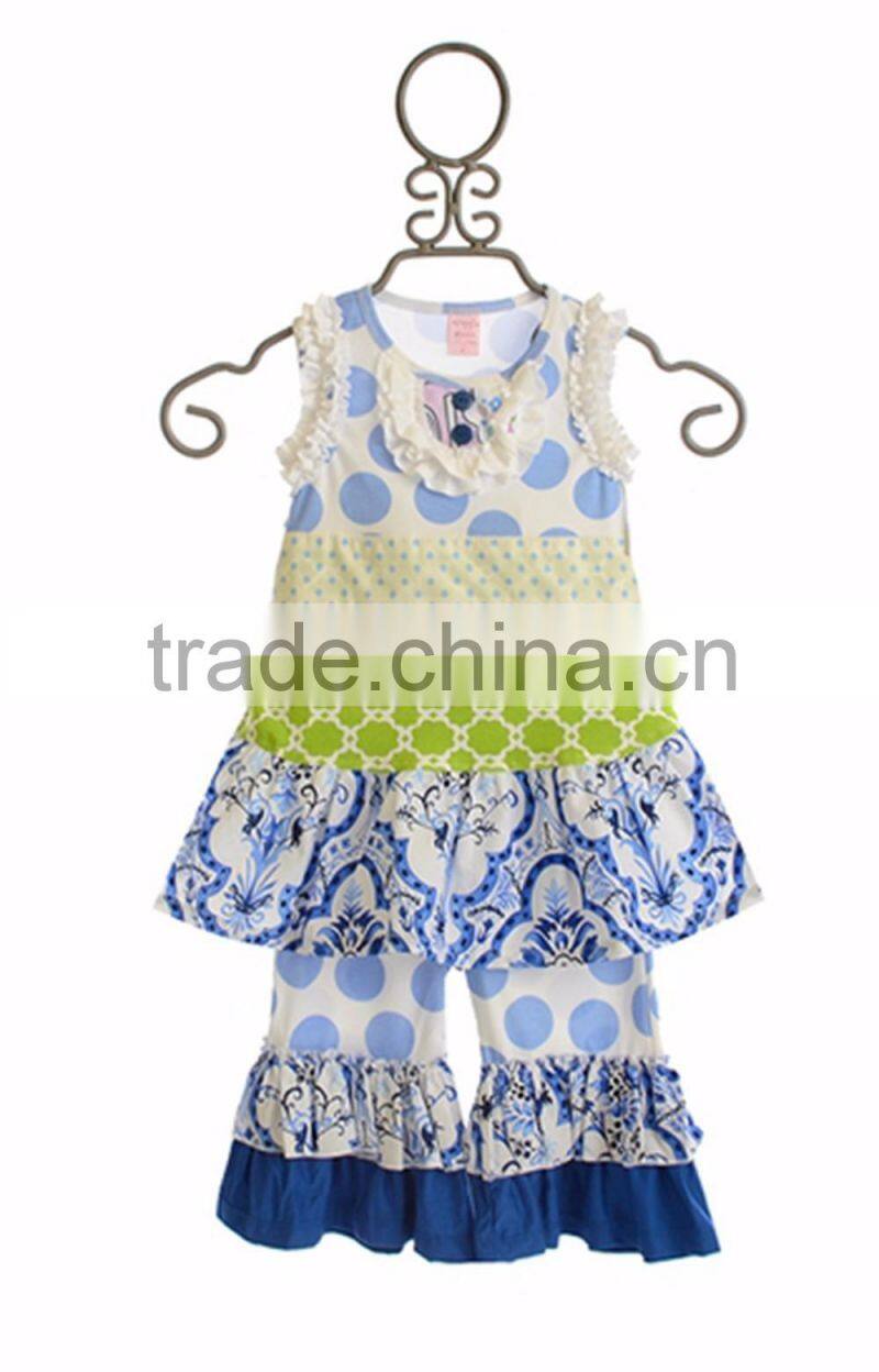 unique design fall winter 2pcs stripe ruffle boutique outfits with two pockets