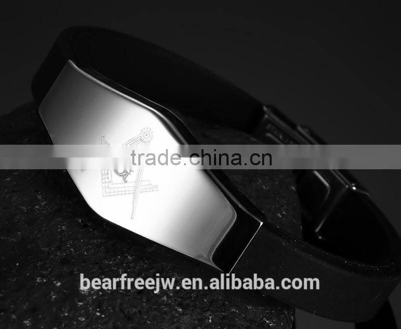 Fashion Jewelry Stainless Steel Silicone Masonic Bracelet Designs for Men