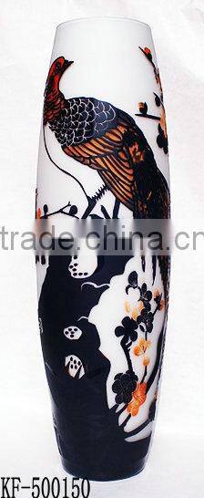 2014 Special 3D-Carved Round Blue Flower Glass Vase