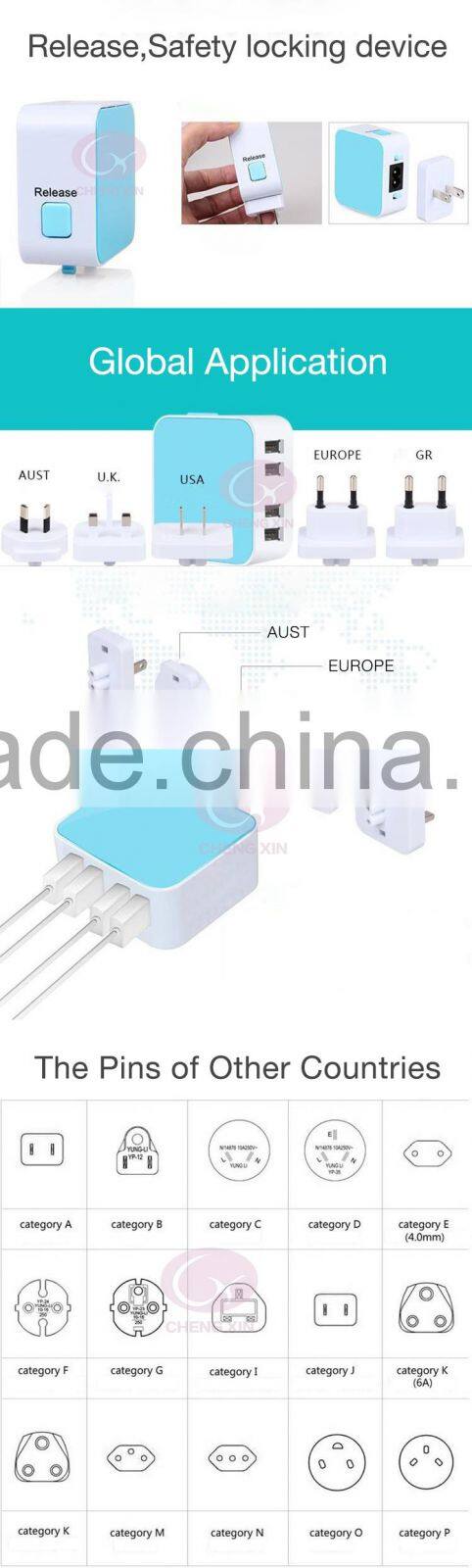 Intelligent Quick-Acting Charging phone charger, 4 port usb car charger