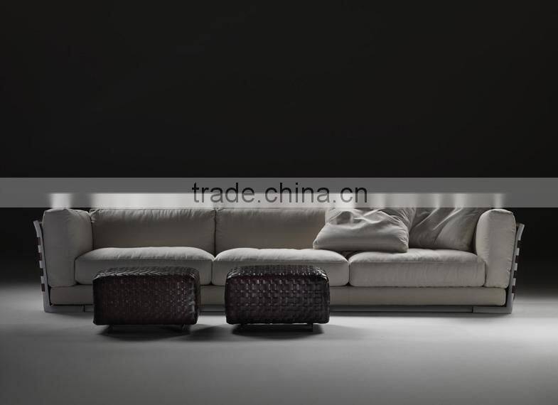Bali Leather side high quality cotton and line fabric solid wood construction feather sofa set