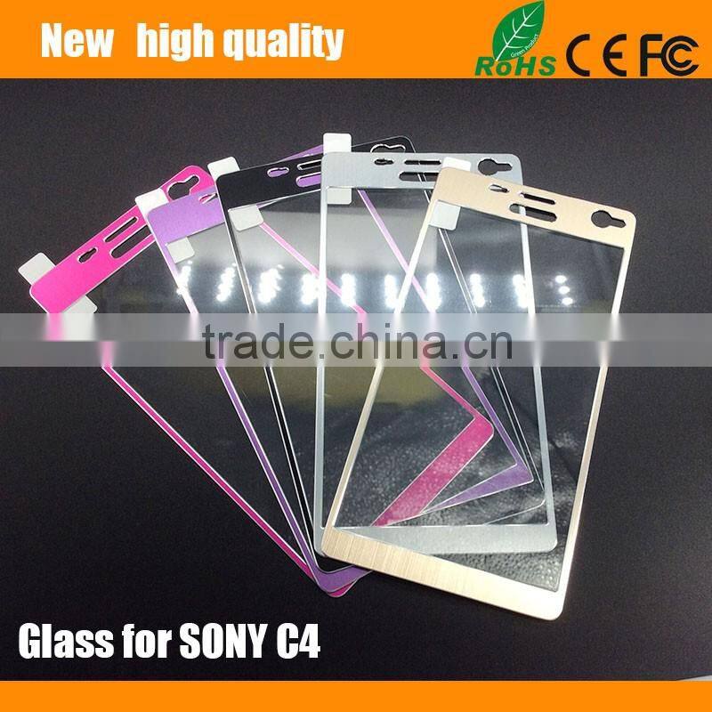 2.5D Titanium alloy brushed metal Tempered Glass Screen Protector guard for SONY C4