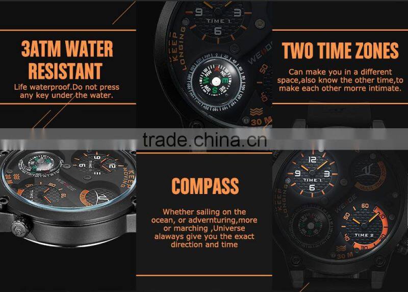 WEIDE watch men 2016 new arrival quartz watch mens leather watch strap analog with flash display watch