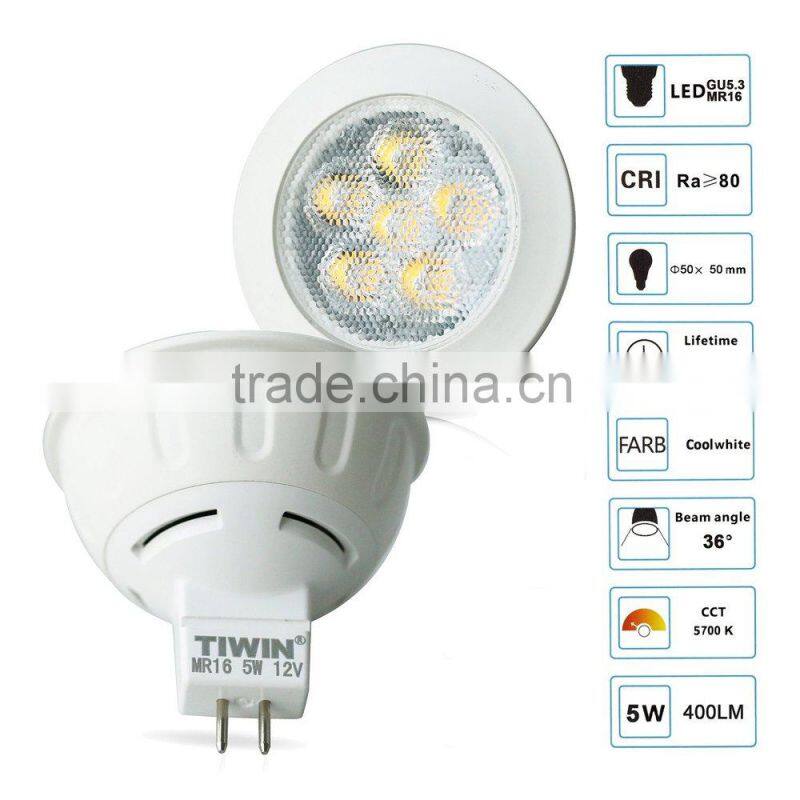 TIWIN 2015 New design CE ROHS Warm White Cool White Spot SMD 5W led mr16 12v Lamp Bulb Light