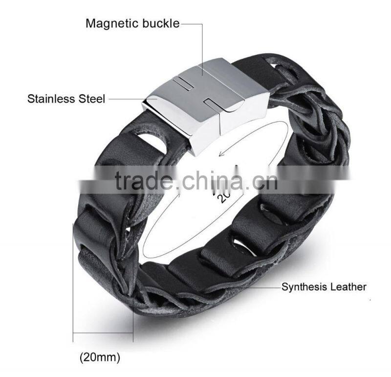 stainless steel genuine leather bracelet