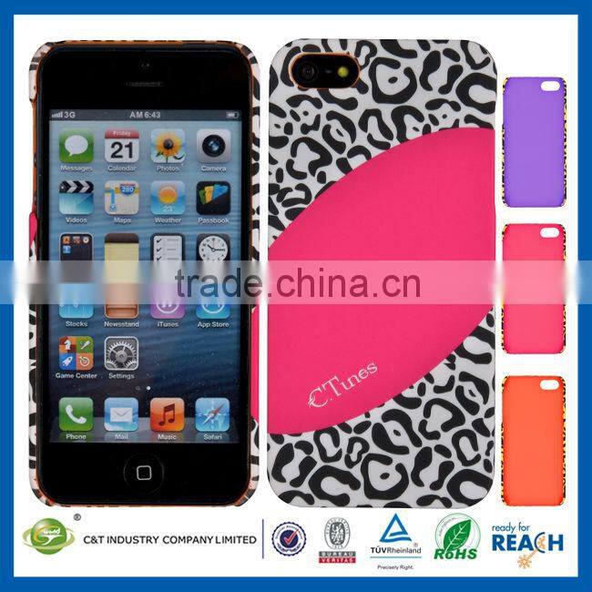 C&T Black Leopard Printing Transparent Clear Back Hard Case for iphone5c