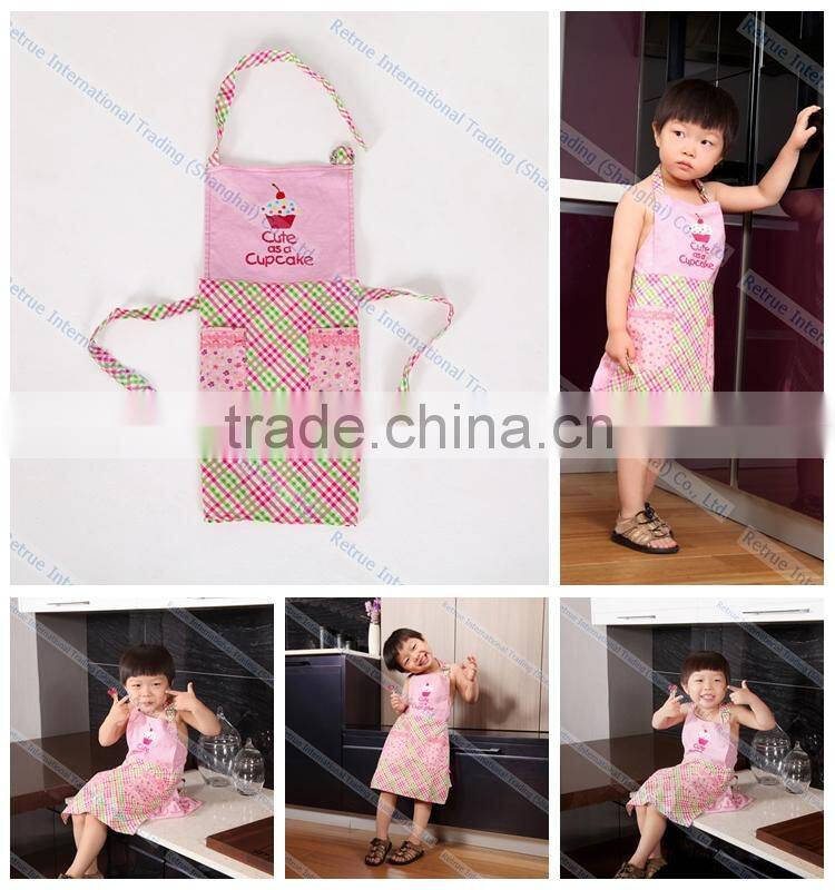 Eco-Friendly Cotton Embroidery Pink Kitchen Cooking Promotion Kids Apron