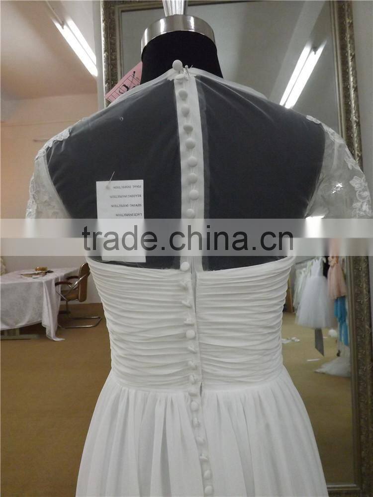 new arrival see-through scoop neckline chiffon wedding dress KB2015-106 Sexy High Neck Backless white Taffeta Lace Beaded dress