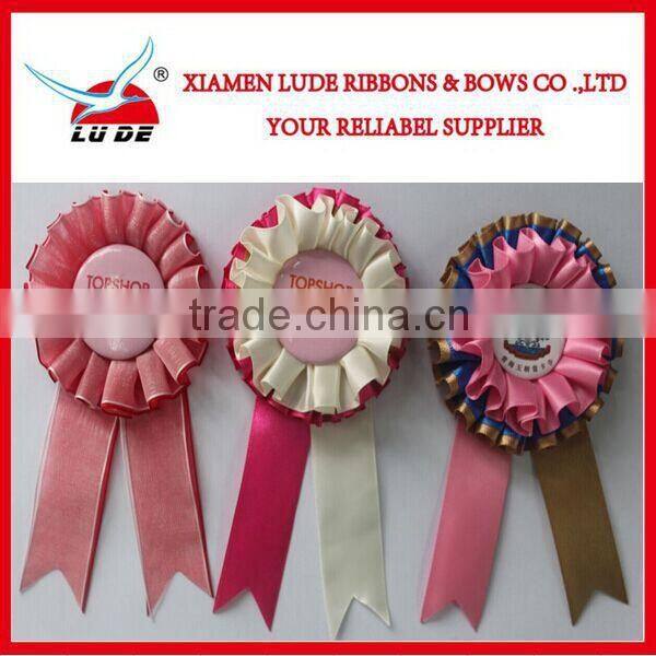 2015 handmade various type of satin ribbon flower rosette/award ribbon rosette