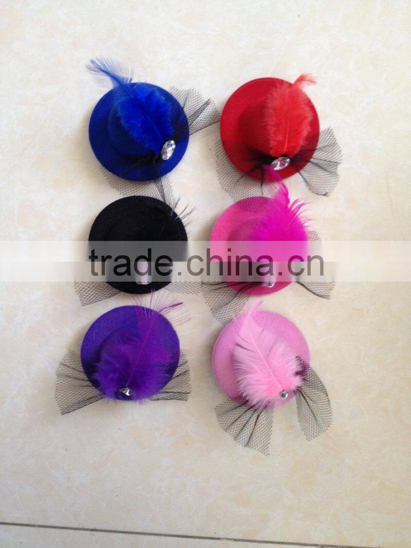 high quality colourful party feather mini top hat with black lace