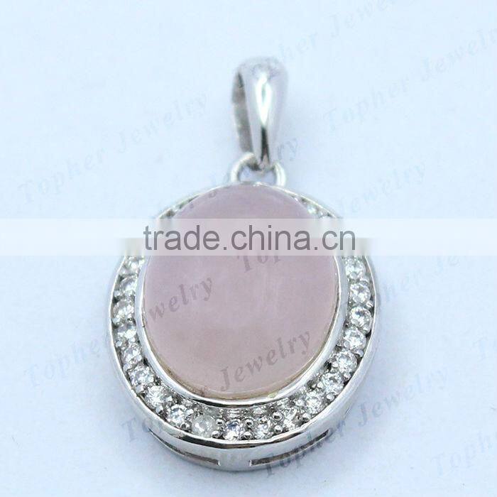 Stunning 925 Sterling Silver CZ and Rose Stone Pendant