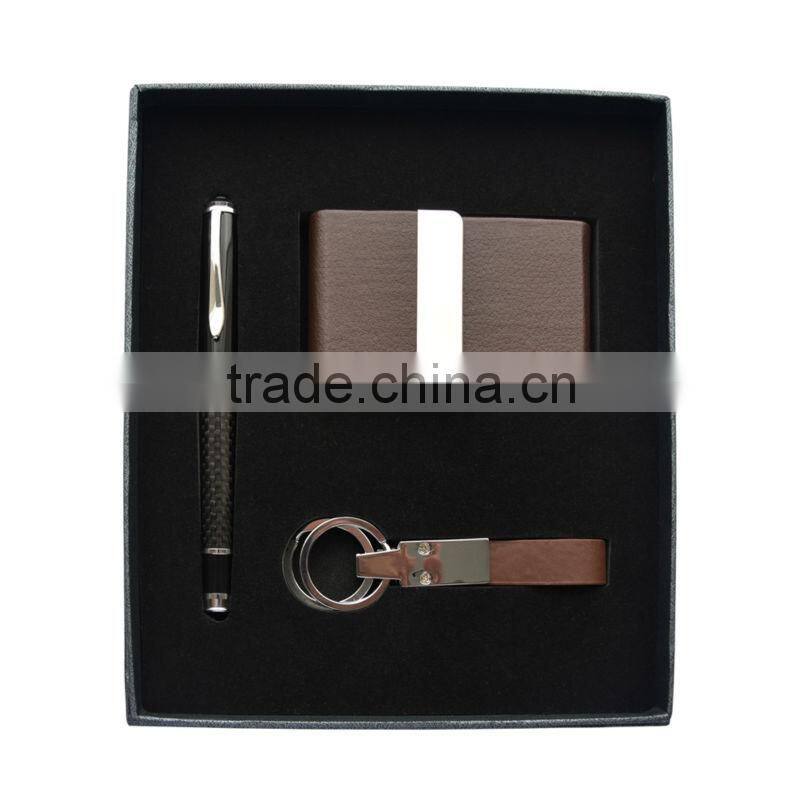 Free Shipping wholesale on line point pen & key chain & business card holder promotional gift set