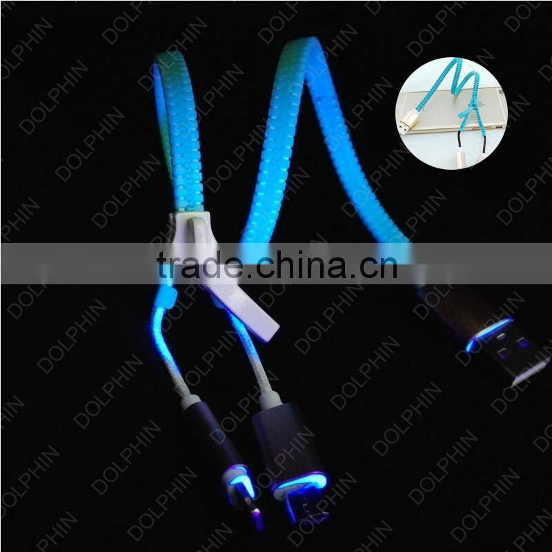 Creative gifts flat cable high speed zipper usb charging cable sync data cable