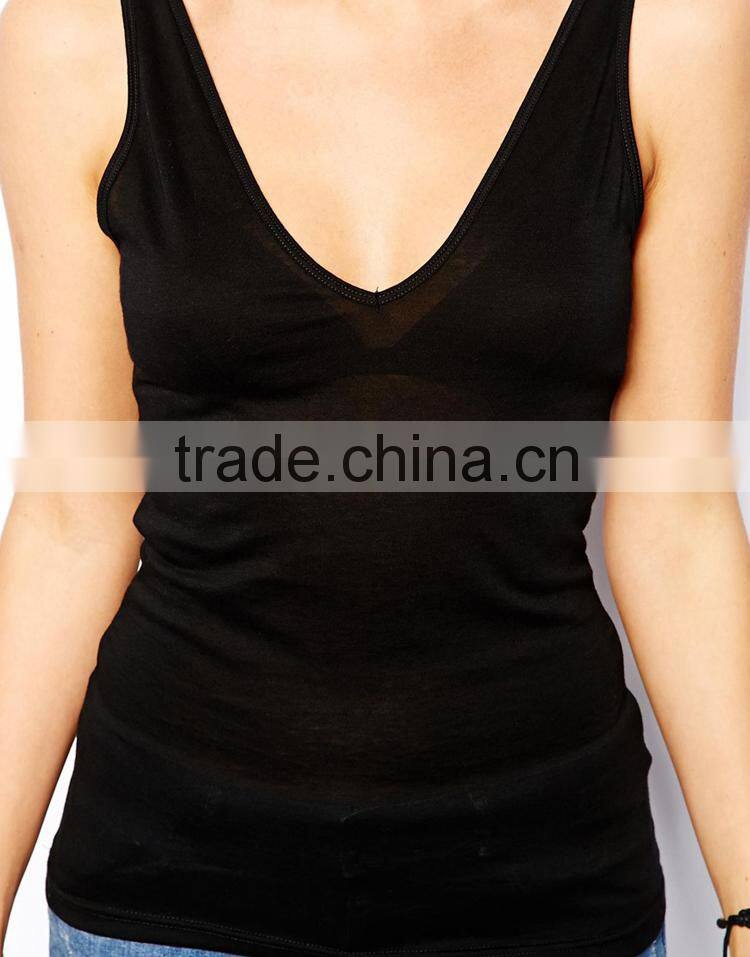 bulk women clothing directly cheap wholesale plain white tank top with v neck and back