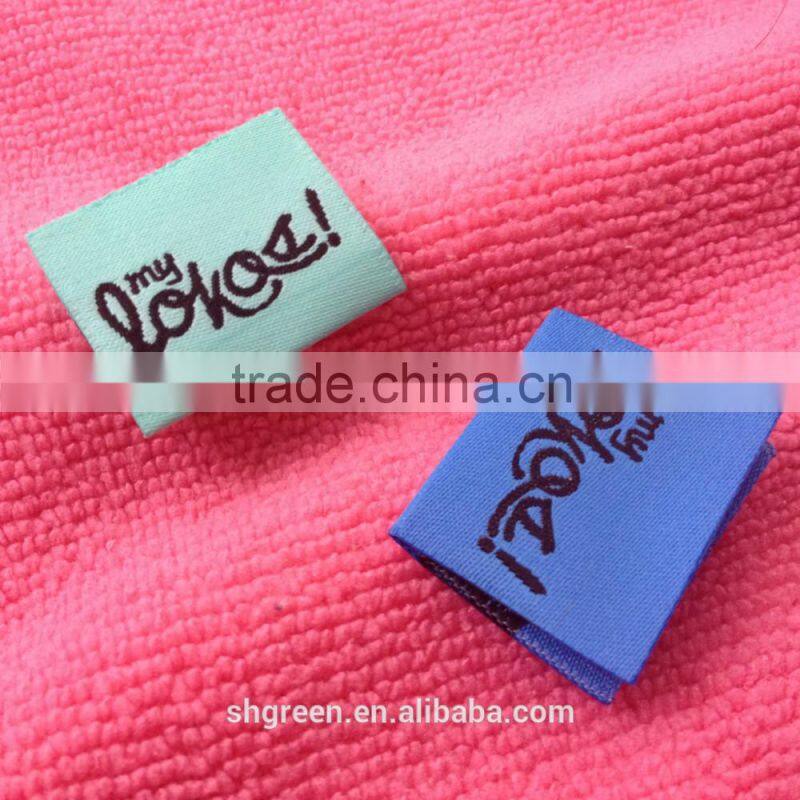flower logo woven/weaving neck label with end fold