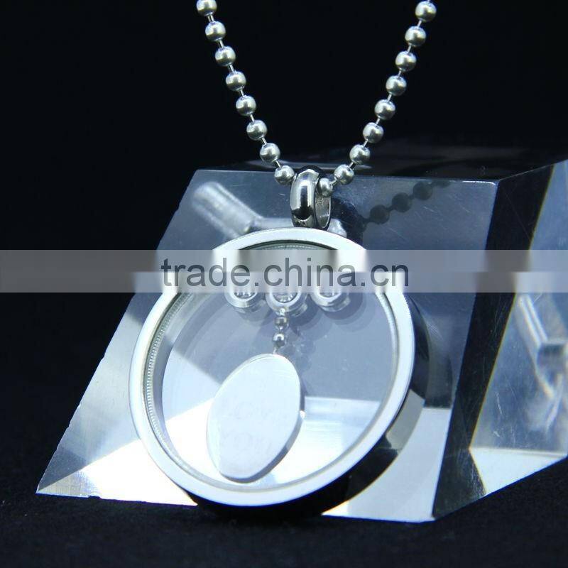 stainless steel glass pendant with charms for promotion