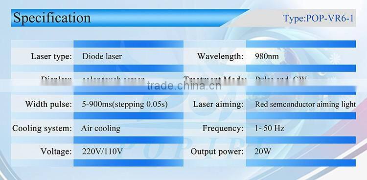 POPIPL MACHINE 20W 980nm laser vascular removal machine/ Beauty equipment 980 laser NEW!!!/ Blood vessel removal laser 2016new