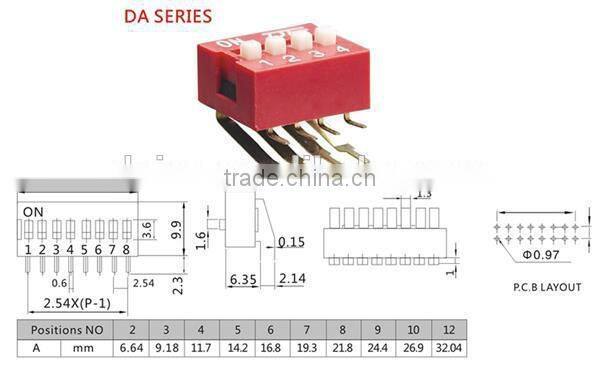 Right Angle Type DIP Switch With 2,3,4,5,6,7,8,9,10,12 Position