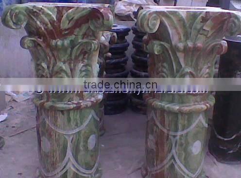 A GRADE DARK GREEN ONYX COLUMNS PILLARS CARVED TOP