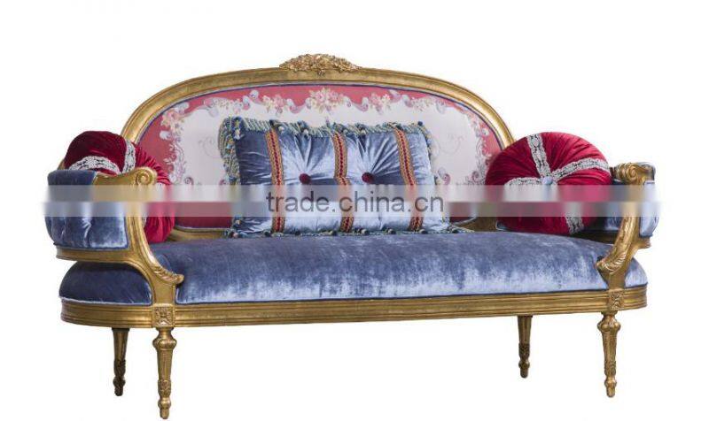 Concise design European living room wood carving fabric sofa set