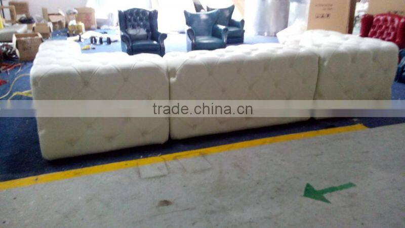 Retro Button Tufted White Genuine Leather Sofa/ U-Shaped Classic Chesterfield Couch Sofa/ American Hot-Sale Living Room Sofa