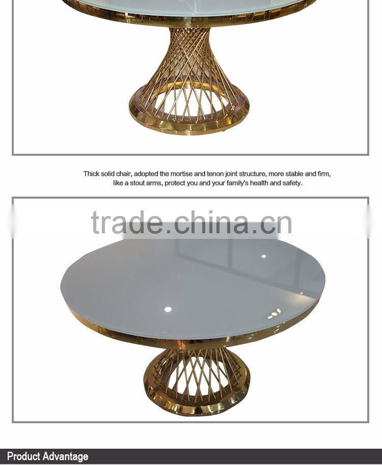 Foshan furniture stainless steel with glass top table for dining hotel