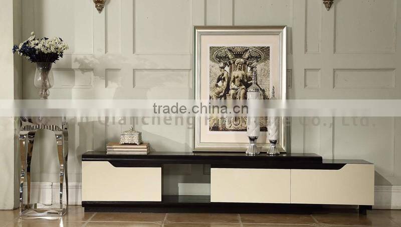 Metal remote controlled tv stand with white lacquer wooden drawer