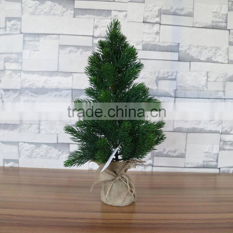 Plastic mini pine tree with burlap base for table decoration