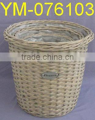Large Round Wicker Garden Flower Basket With Metal Label