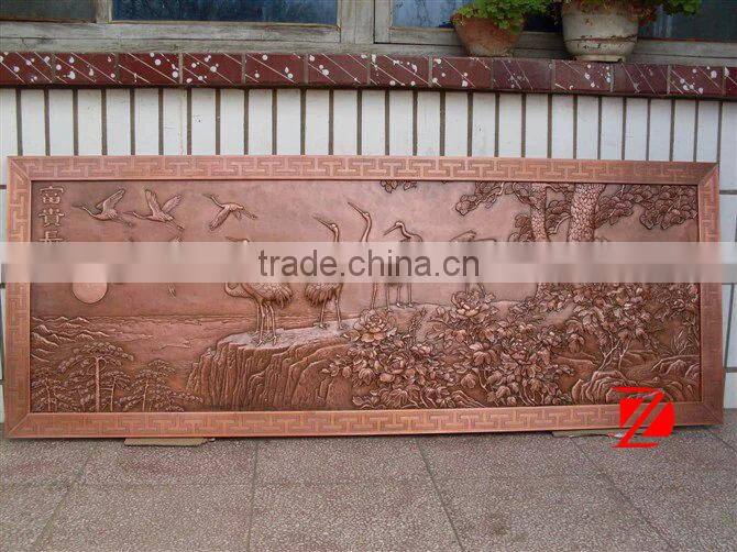 bronze crane relief sculpture