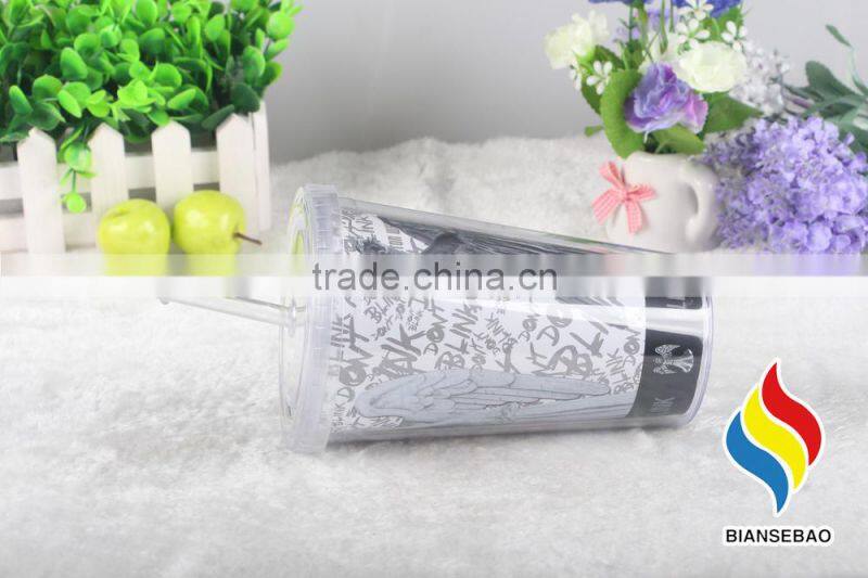 16oz double wall plastic tumbler with lid and straws
