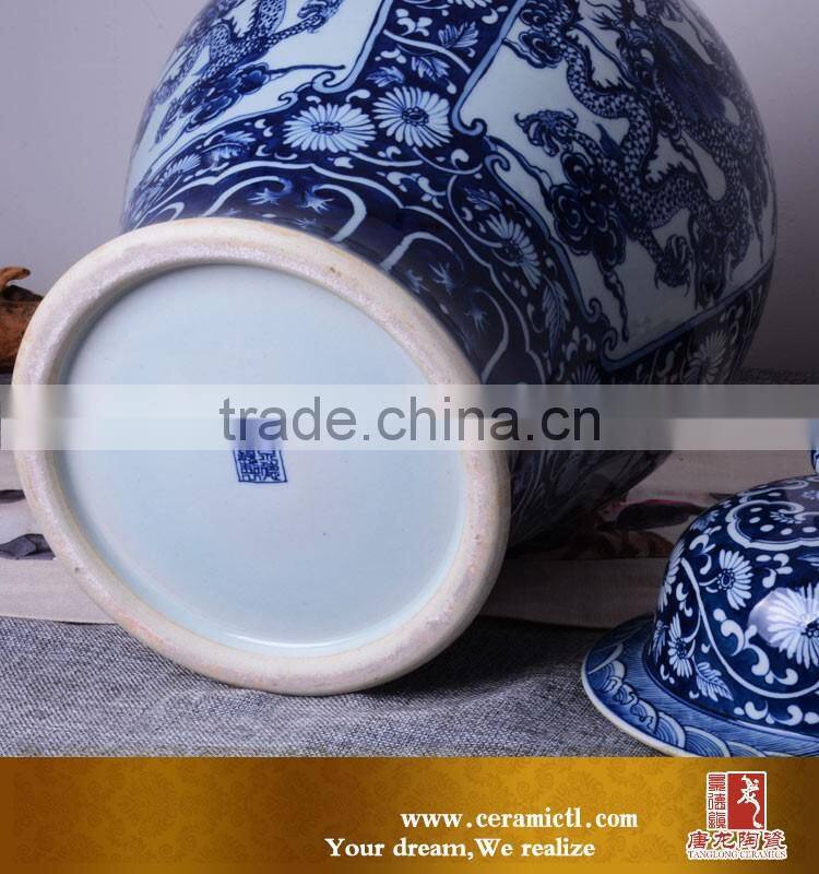 Customized blue and white porcelain hand painted dragon temple ginger Jars