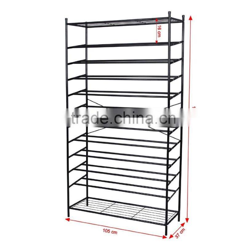 Home Use Black Metal Folding Steel Shoes Storage Rack Shelf Stand