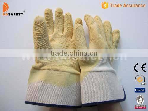 DDSAFETY 2017 Yellow Latex Crinkle Coating Gloves With Cotton Or Jersey Liner