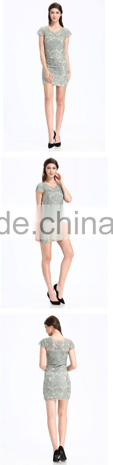 2017 Latest Design Photo For Lady Midi Embroidered Dress