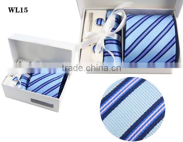 WL-15 Men's 100% polyester cufflink hanky tie set with gift box