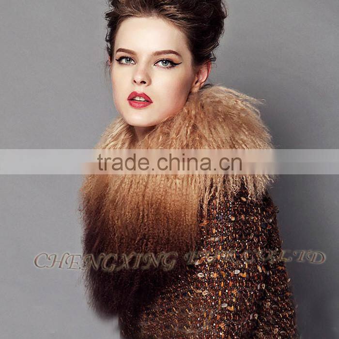 CX-A-62B Tip Dyed Women Detachable Real Mongolian Lamb Fur Collar