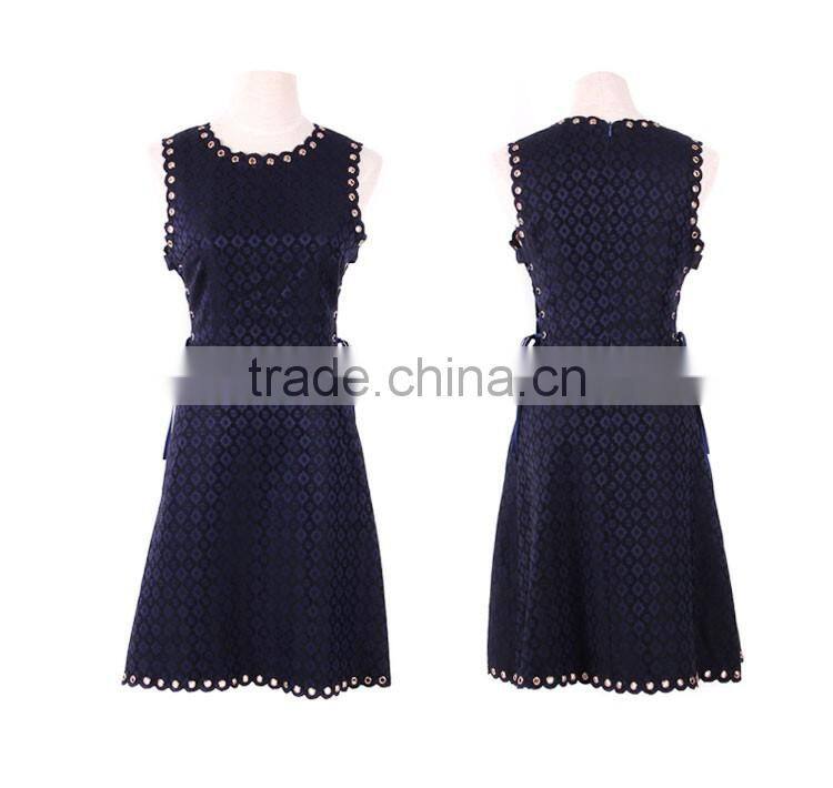 Maxnegio jacquard design metal stud casual dress