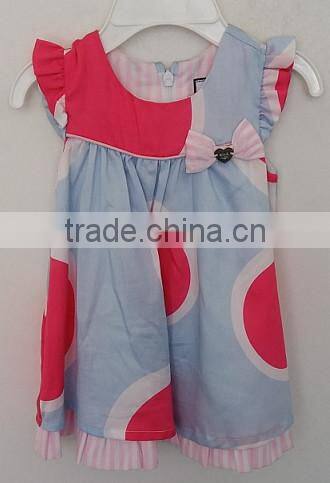 2016 baby girls light blue and red printed dress for summer