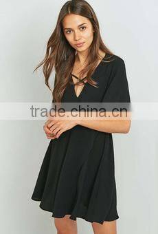 black easy casual women summer dress custom made