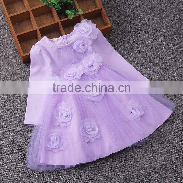 2017 New Style Winter Fall baby girls Pink Princess Flower Party dress baby dresses girls Purple long sleeves designer dresses