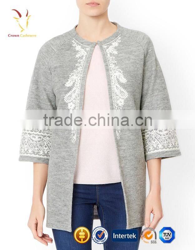 Intarsia Bracelet Sleeve Long Cashmere Women Cardigan Coat