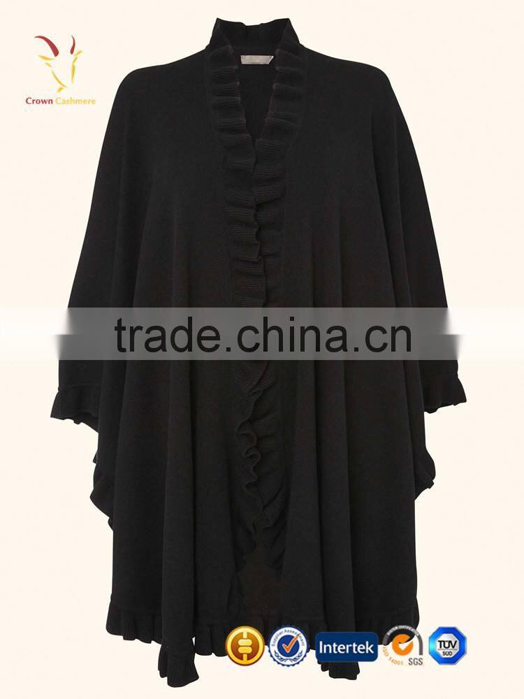 Pure Color Winter Handmade Poncho Wholesale Cashmere Women Knit Poncho