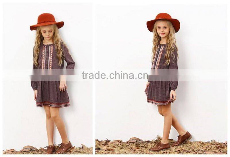 fall boutique girl clothing vintage long sleeve 100% cotton casual girl child dress custom high quality