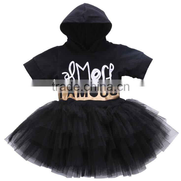Summer One-piece Girl Child Dress Short Sleeve Lace Black Tutu Dress For Girl 2-7T
