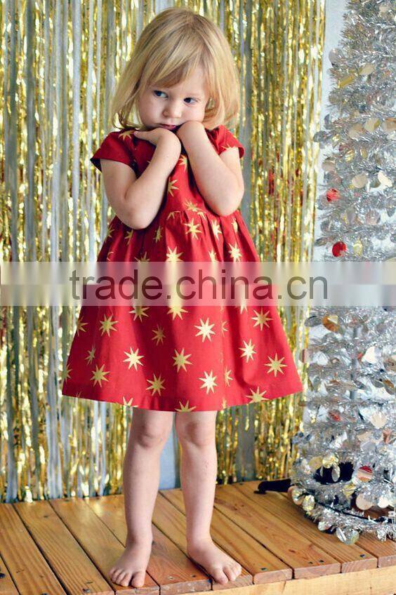 Little Girls Red Gold Stars Baby 4th of July Memorial Day Dress