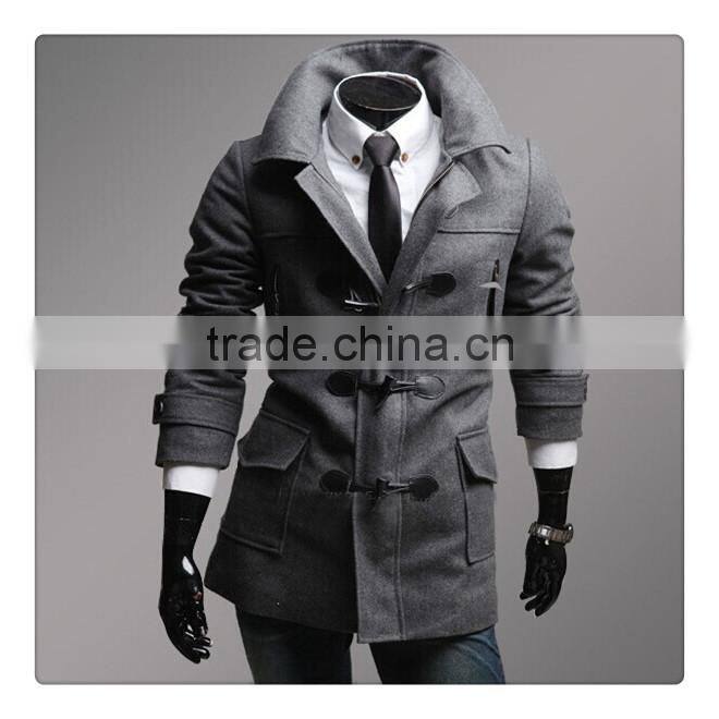 Hot sale cotton and polyester mixed stand collar with hat black and gray 4 size for choice woolen men coat clothing