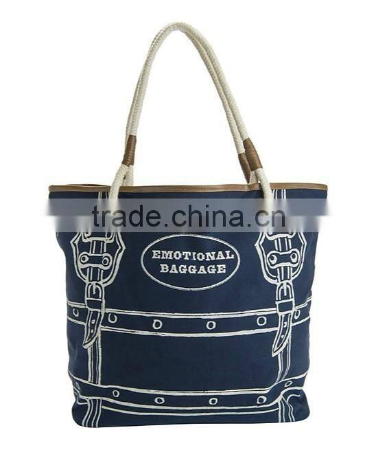 High quality reusable canvas shopping bag with pu leather handles