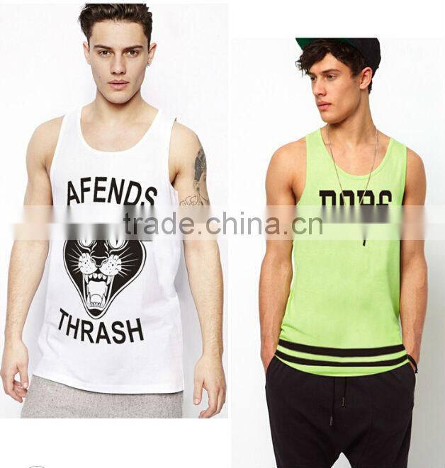 fashion style men's black white 100% cotton polyester singlet with water print