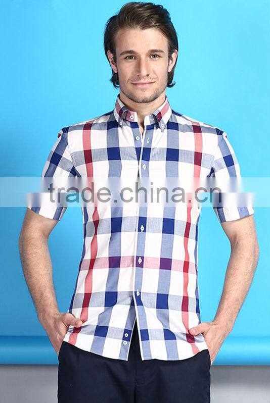 Latest design Egyptian cotton Italian short sleeve plaids plaids casual men shirt